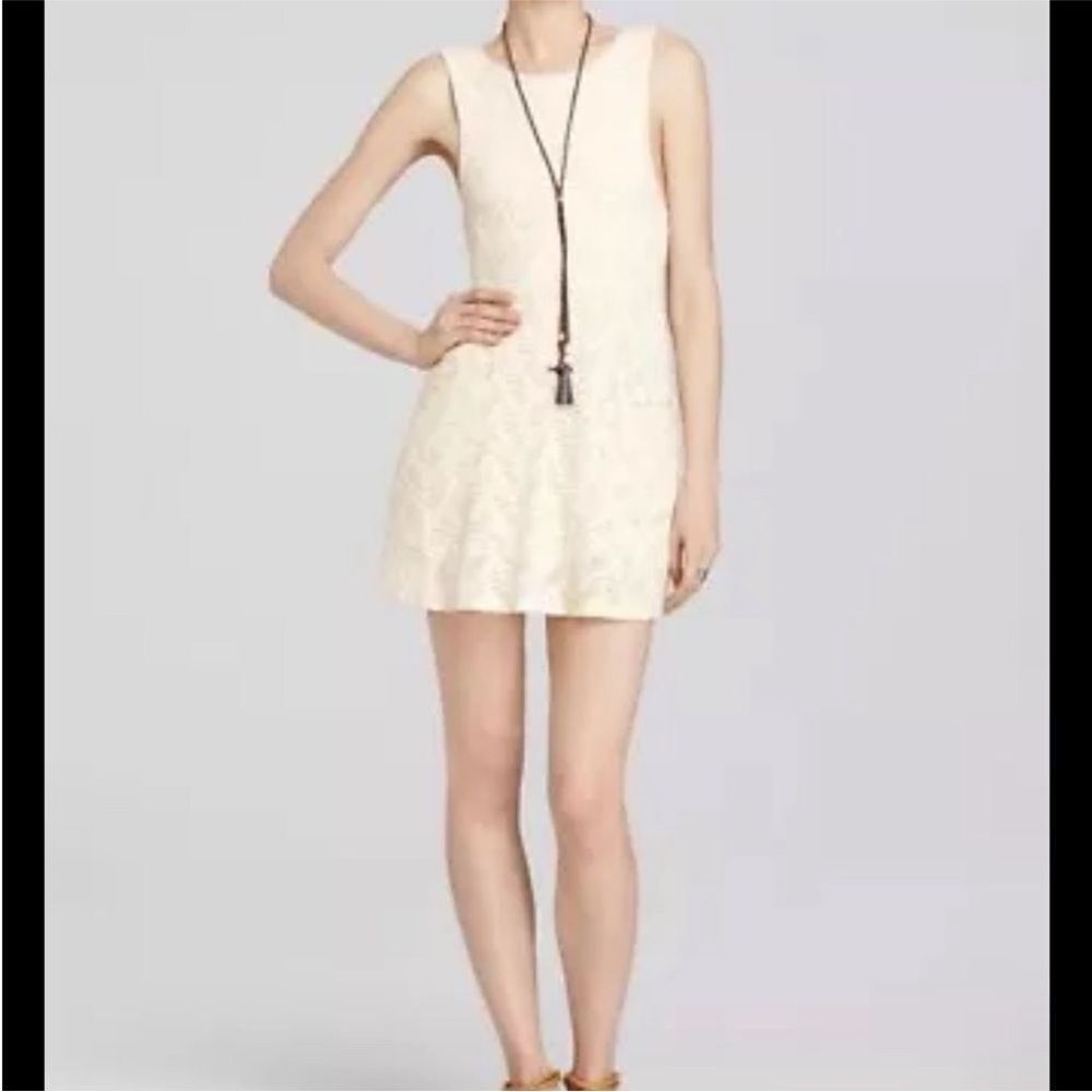 FREE PEOPLE Textured Lace Poppy Mini Knit Dress in Tea $108. Size Large